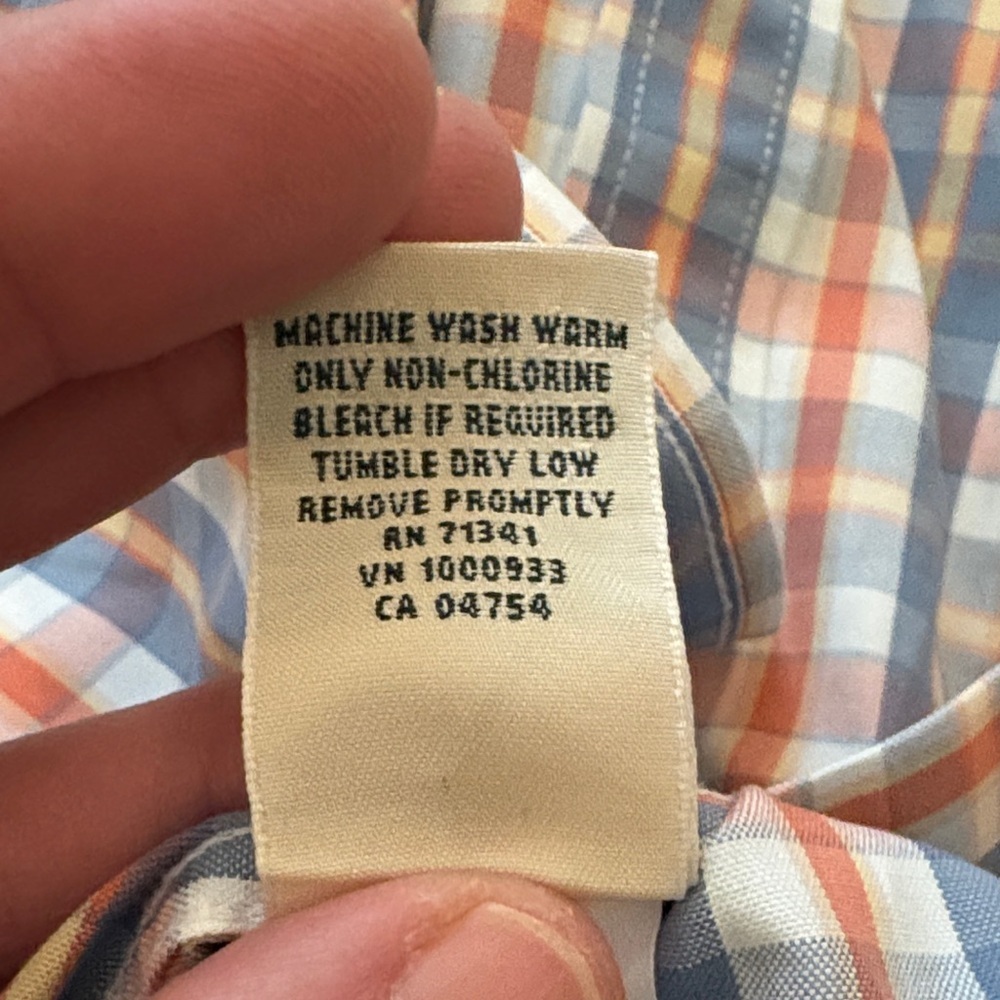 L.L. Bean Women's Blue, Orange and White Plaid Button-Down Shirt - Picture 7 of 10